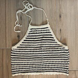 Lulu's - Small - 100% Cotton Halter Knit Top - Black and White